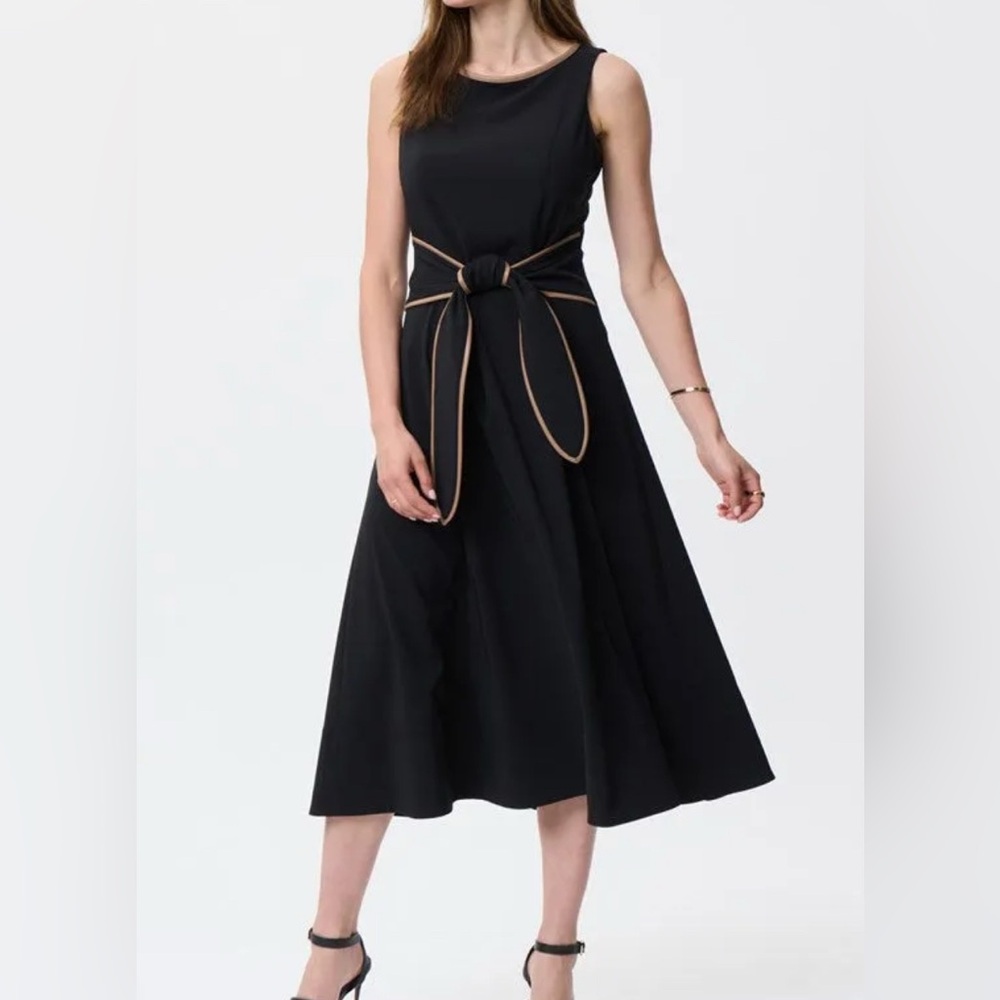 Joseph  Rikoff Elegant Black Dress with Tan Accents